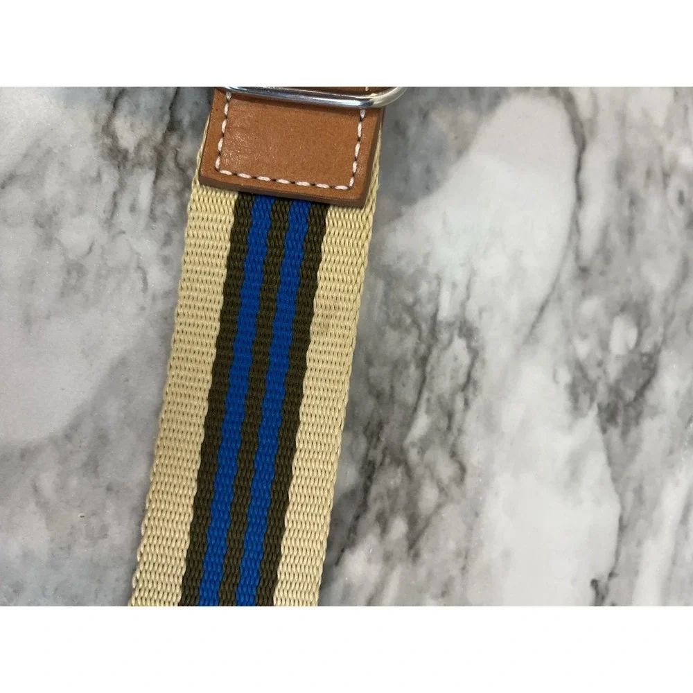 Shinola Detroit Brown Leather And Striped Woven Belt Sz 42 Men's Made In USA